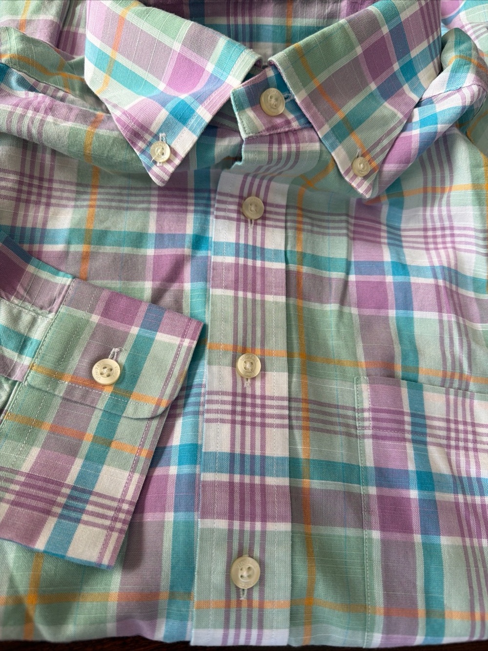 Vineyard Vines Murray Shirt Cotton Green Purple Pleated Men's Shirt Size:S